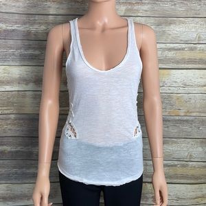Free People White Embroidered Lace Tank